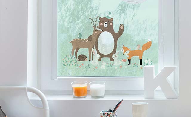 Fensterfolie Fensterbild Kinderzimmer Waldtiere