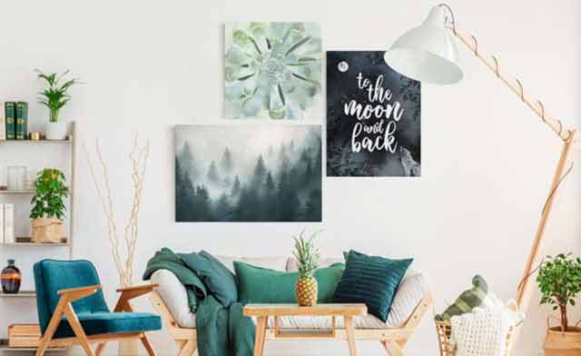 Leinwandbild Collage Wohnzimmer Nebel Pflanze Spruch